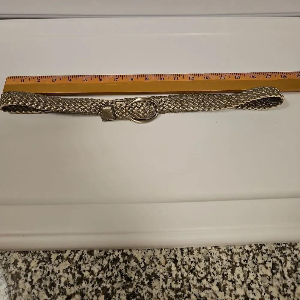 Metalic Silver Woven Leather Vintage Belt waist 30